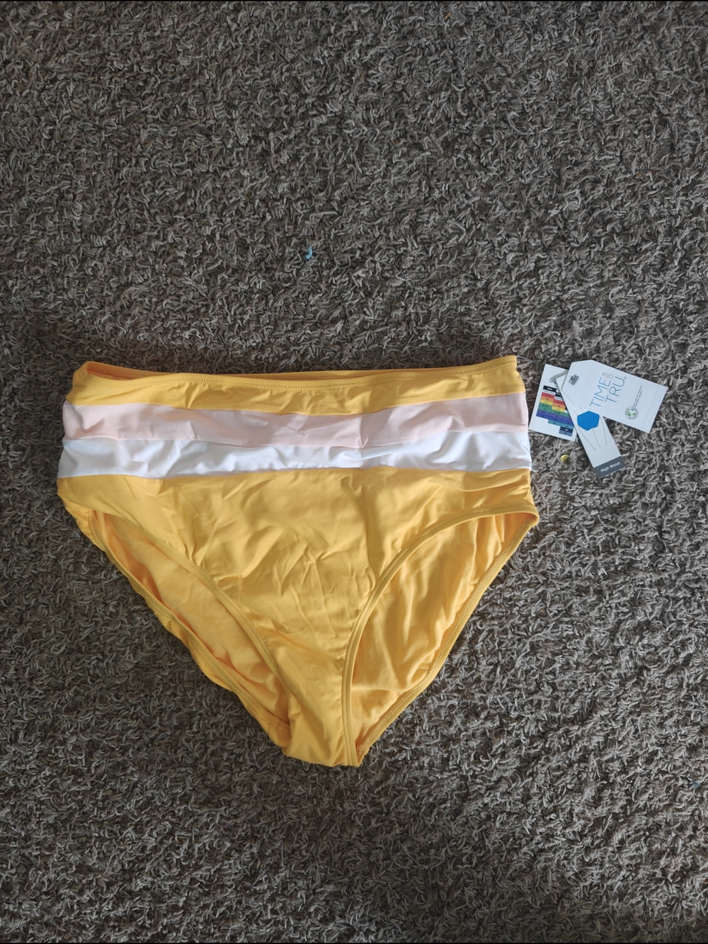 Time and Tru Yellow Women’s Tankini Swim Set with Pink and White Accent - Picture 3 of 8
